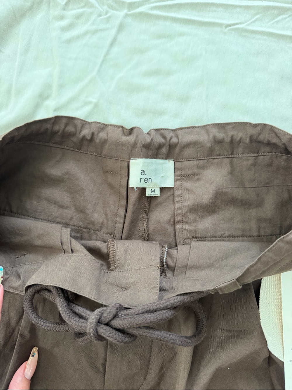 Women's Wide-Leg Drawstring Trousers - Brown - Picture 4 of 5
